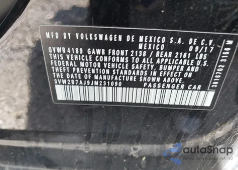 2018 Volkswagen Jetta 1.4T S z USA, uszkodzony, nr VIN 3VW2B7AJ9JM231090